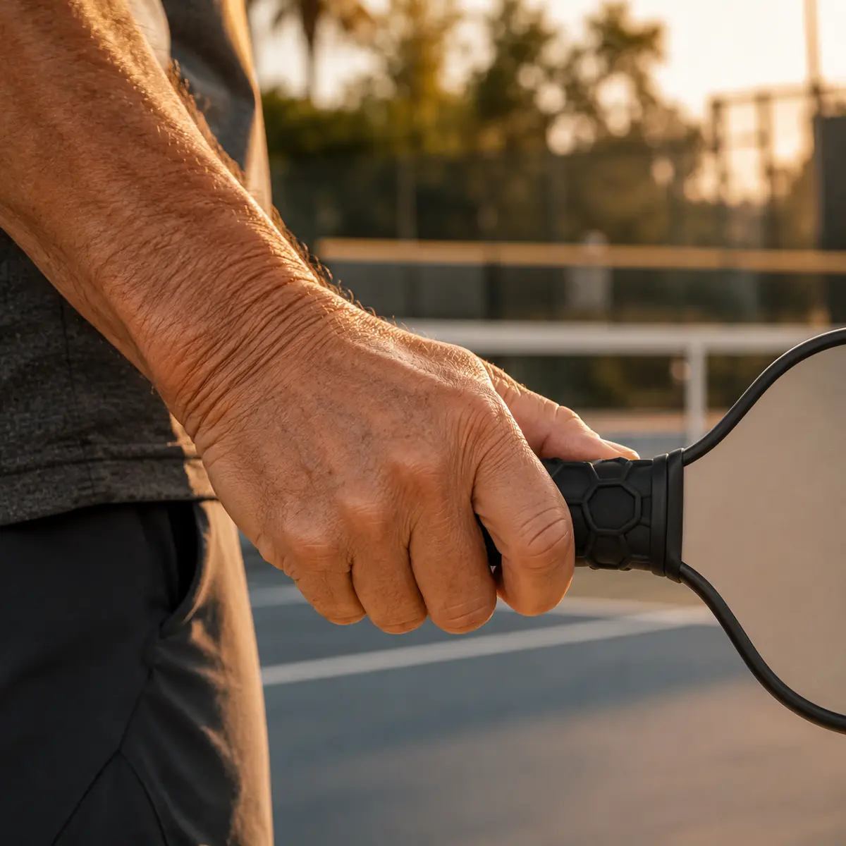 Hexa-Core shock-absorbing undergrip on a pickleball paddle